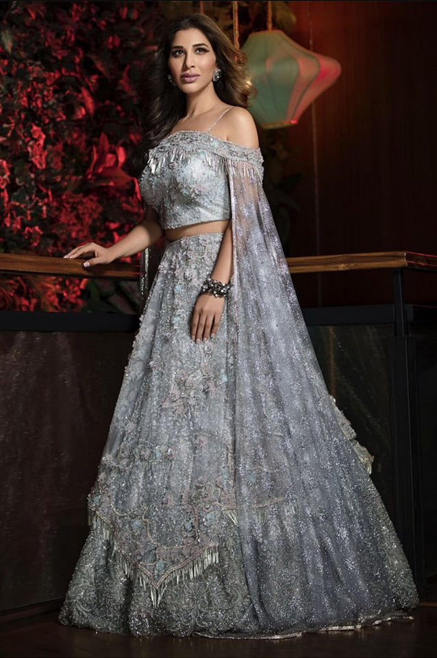 Siver Layering Lehnga with Cape om 902