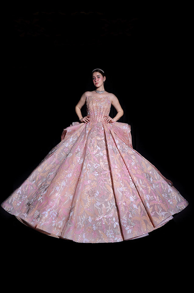 Muted pink corseted Ball Gown( OM 112 )