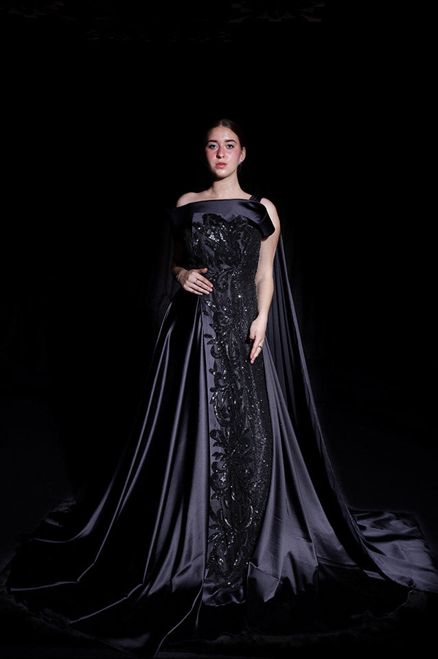 Midnight blue draped gown( OM 109 )