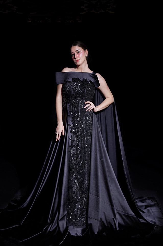 Midnight blue draped gown( OM 109 )