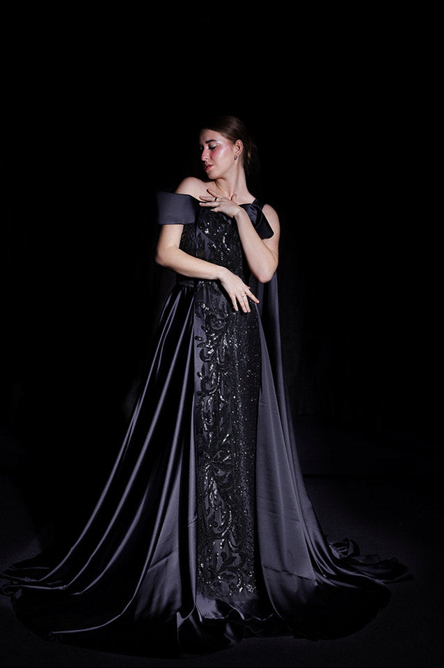 Midnight blue draped gown( OM 109 )