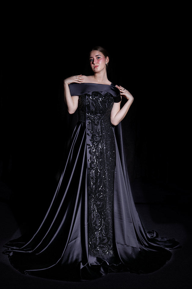 Midnight blue draped gown( OM 109 )